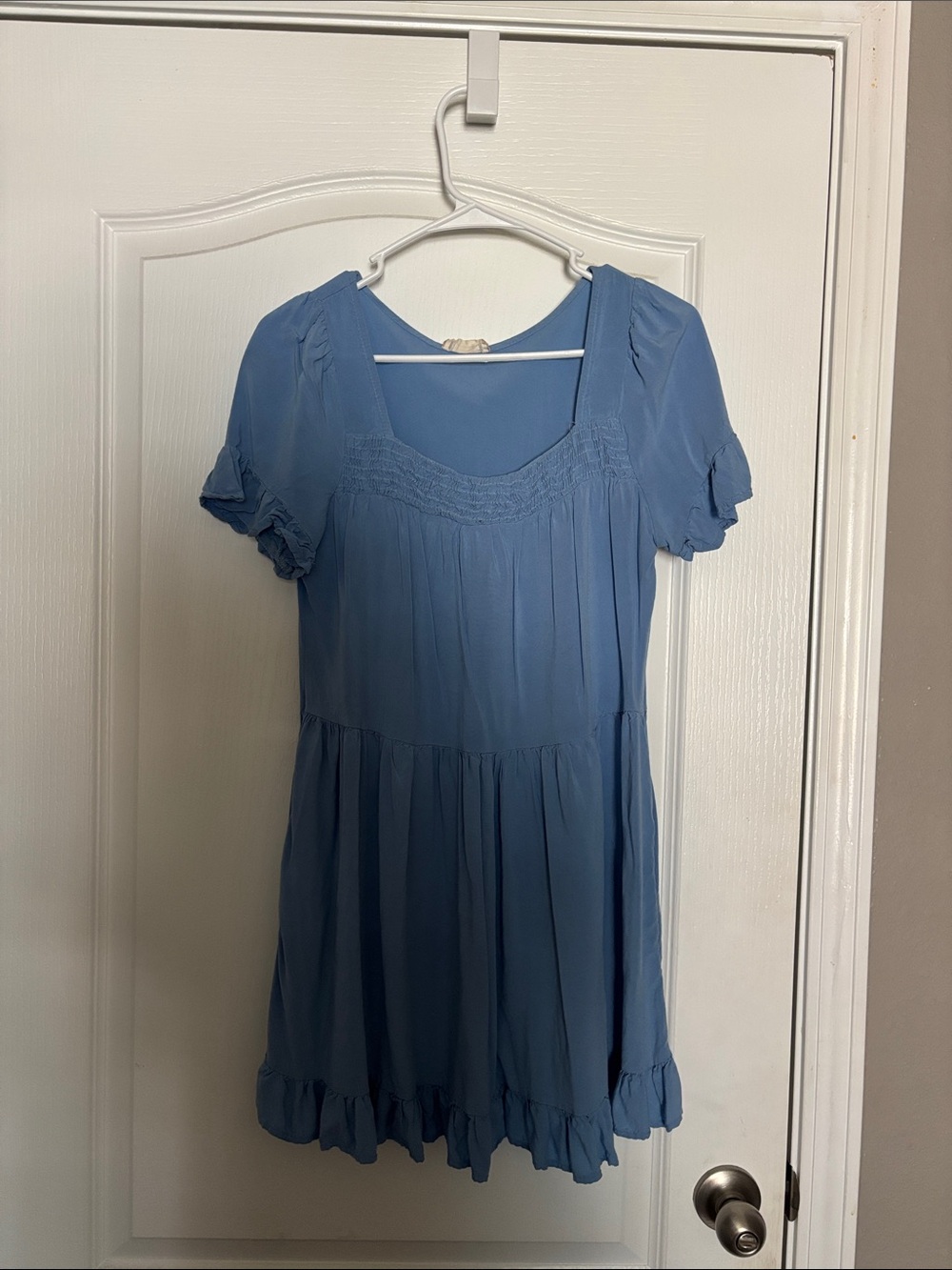 Altar'd State Light Blue Short-Sleeve Ruffle Dress